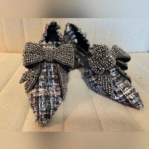 Jeffrey Campbell Multicolor Tweed Flats with Embellished Bow